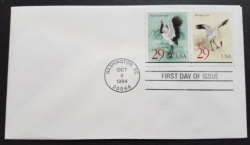 USA 1994 Bird Joint China Whooping Crane 2v Stamp FDC (official issue)tiny toned - Image 1 of 2