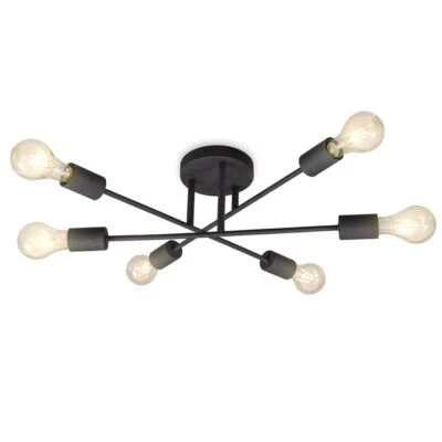 B.K.LICHT Retro Deckenlampe Wohnzimmer 6-flammig E27 Vintage Deckenleuchte Schwarz Metall