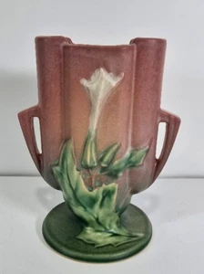 Roseville 1937 Art Decò Ceramica Ceramica Cuscino Fiori Vaso 812-6 Rosa - Foto 1 di 8