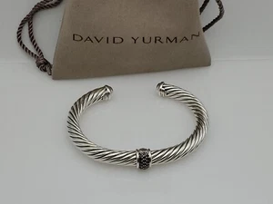 David Yurman 7mm Cable Classic Center Station Bracelet with Black Diamond s. M - Picture 1 of 8