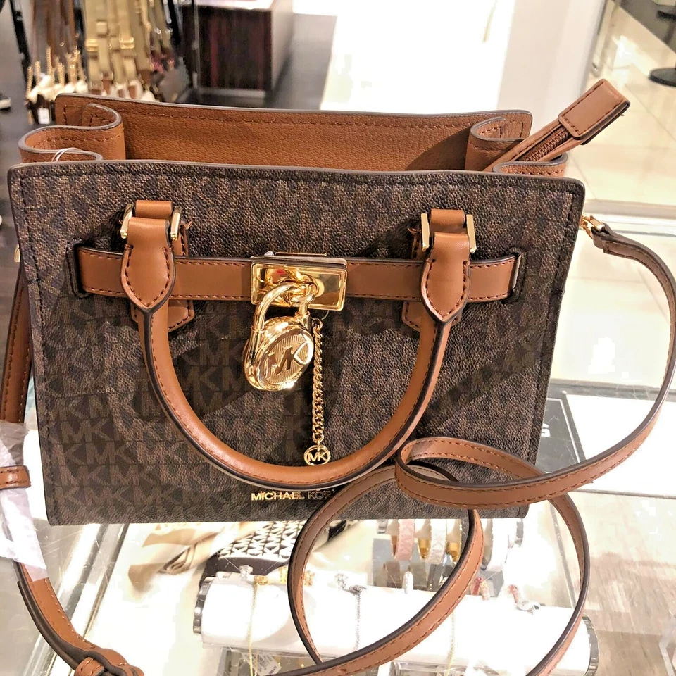 Michael Kors Hamilton Small Satchel Leather Crossbody Handbag - Black