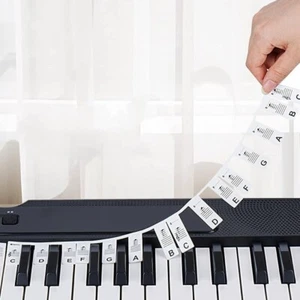 Removable Piano Keyboard Note Labels Reusable Rubber Piano Stickers 61/88-Keys R - Picture 1 of 8