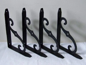 4 Vtg Black Enameled 6"x 8" Textured Steel Decorative Shelf L-Brackets SPAIN - Picture 1 of 8