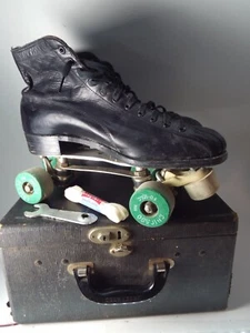 Vintage Chicago Custom schwarz Rollschuhe Fo-Mac Rollen grün 8 mit Koffer - Bild 1 von 13