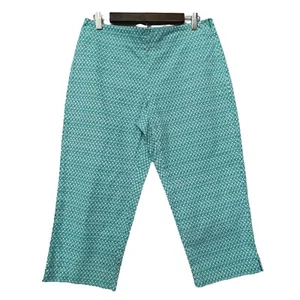 Talbots Capri Pants Womens Size 10P Turquoise Geometric Print Side Zip Closure - Picture 1 of 12
