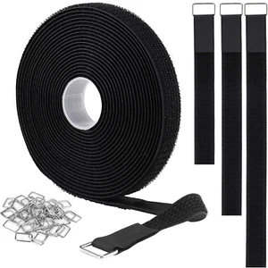 5M Klettband Mit 25 Metallschnalle, Frei Zuschneidbar Klettverschluss Band - 2Cm - Picture 1 of 11