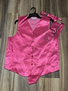 Daniel Ellissa V Neck Vest Waist & Bow Tie Hanky Hot Pink Size Small Worn Once - Picture 1 of 5