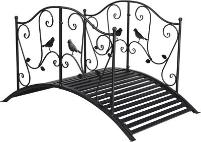 Metal Garden Bridge for Outdoor, Elegant Decorative Bridge w/ Security Guardrail - Image 1 of 4