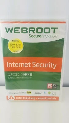 Webroot Secure Anywhere Internet Security 3 Devices New Sealed Windows Mac ios - Image 1 of 2