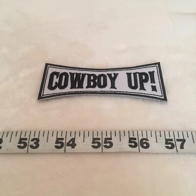 Cowboy Up Black And White Rodeo Wrangler Embroidered Iron On Patch New - Image 1 of 3