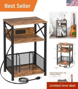 Compact Record Player Stand with Charging Station & Storage Cabinet for Vinyl - Picture 1 of 9
