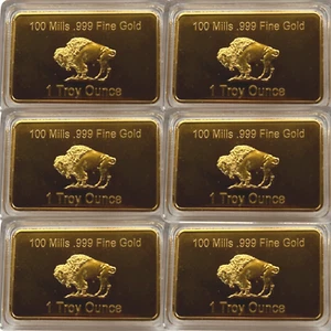 (6) 1 OZ - Gold Buffalo Bullion Bars .999 Fine 24K Gold Bars - Bild 1 von 9