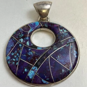 Sterling Silver & Lapis Lazuli Large Pendant Signed E & L STERLING 21g - Picture 1 of 3