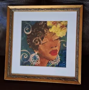 "Mahalia" - gerahmter afroamerikanischer Kunstdruck von Felicia Hunt 10" quadratisch - Bild 1 von 3