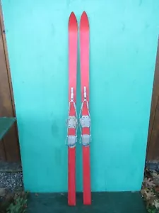 OLD VINTAGE 64" Snow Skis Has RED Finish Cable Bindings GREAT DECORATION - Picture 1 of 3