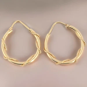 ORECCHINI A CERCHIO ESTATE ORO GIALLO MASSICCIO 18K 7/8" CORDA INTRECCIATA #8107 - Foto 1 di 5