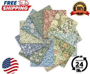12Pcs Retro Floral Cotton Fabric Bundles 18 X 22" William Morris Fat Quarters - Picture 1 of 8