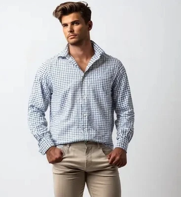 Camisa de vestir Joseph Abboud para hombre L 44X31 16,5 34/35 azul gris a cuadros algodón sin planchar Foto 1 de 4
