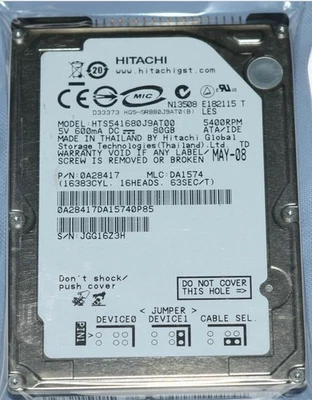 HITACHI HTS541680J9AT00 80 GB HDD 2.5" 5400 RPM IDE Laptop Hard Disk HDD - Image 1 of 4