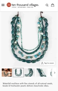 Waterfall necklace five strands of all-natural seeds, beads & freshwater pearls - Picture 1 of 5