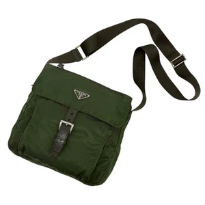 Prada Shoulder Bag Nylon Khaki Crossbody With Triangle Logo Designer WomenS - Picture 1 of 10