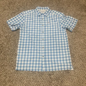 Camicia uomo Columbia PFG blu chiaro a quadri a quadri taglia media manica corta - Foto 1 di 8