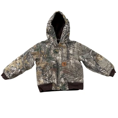 Carhartt Real Tree Camo Hooded Duck Quilted Hunting jacket Kids XXS (4-5y) - Image 1 of 4