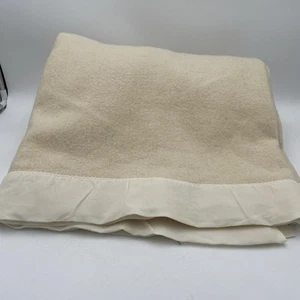 Coperta vintage PEARCE Woolrich PA lavabile misto lana 72 x 89 completa avorio panna - Foto 1 di 5