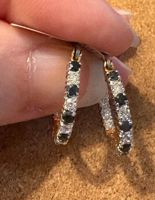 NEW Holsted Jewelers Genuine Blue Sapphire Hoop Earrings - Lab Created - Image 1 of 4