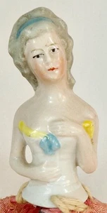 Porcelain Half Doll Puff Box Cover Colonial Lady Wire Cage Germany #13 - Picture 1 of 11