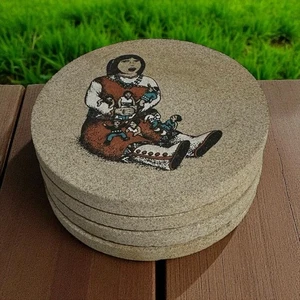 Thirstystone Coasters Pueblo Storyteller Sandstone 4" Round 4 Pc Set Cork Tribal - Picture 1 of 8