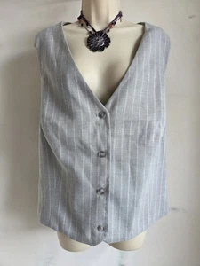 New Look Curves Plus Size 22 Grey Pinstripe V-Neck Waistcoat Vest Button Front - Picture 1 of 8