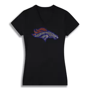 T-shirt scollo a V con strass Denver Bronco (taglia M) - Foto 1 di 2