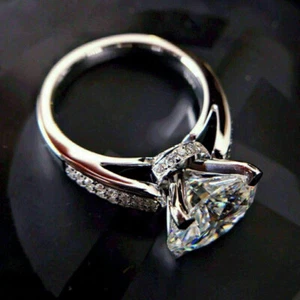 3.20Ct Diamond Round Lab Created Engagement Wedding Ring 14k White Gold Finish - Picture 1 of 12