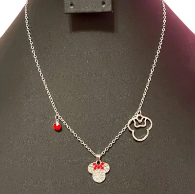 Collar con dije de cristal blanco y rojo Minnie Mouse tono plata Foto 1 de 4