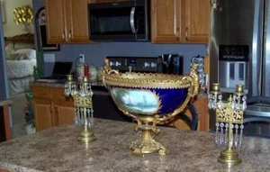 2 Antique Unique French Unique Brass Crystal Candleabrum 14" - Picture 1 of 7