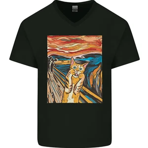 Cat Scream Painting Parody Mens V-Neck Cotton T-Shirt - Bild 1 von 43