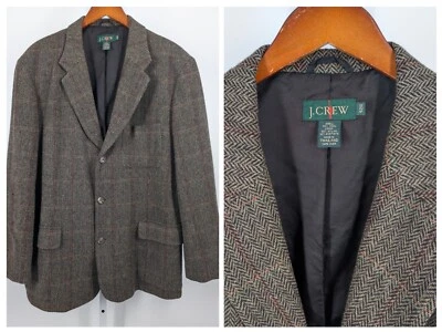 Vintage J Crew Oarsman Label Windowpane Herringbone Tweed Blazer Jacket 42 - Image 1 of 4