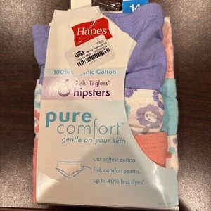 Hanes Panties Girls 14 Hipsters 100% Cotton Pure Comfort Underwear 6 Pack READ - Picture 1 of 4