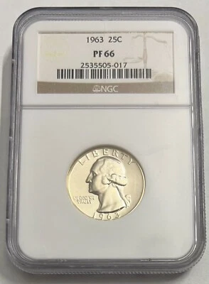 1963 SILVER PROOF QUARTER 25C NGC PF66 COIN, EXCELLENT COIN, SEE PHOTOS - Image 1 of 2