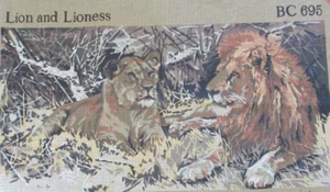 LION & LIONESS PENELOPE BC695 LARGE VINTAGE TAPESTRY NEEDLEPOINT CANVAS + WOOLS - Picture 1 of 17