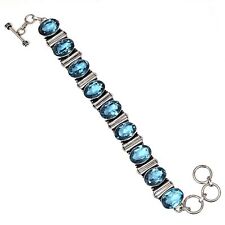Swiss Blue Quartz Gemstone Handmade Unisex Silver Jewelry Bracelets 7-8''