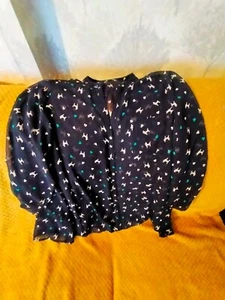 LADIES MARKS & SPENCERS LIGHTWEIGHT NAVY BLOUSE SIZE 18 POODLE DESIGN L/S - Picture 1 of 6