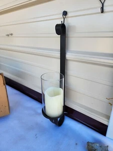 NEW VINTAGE Metal Wall Sconce With Glass Hurricane Candle Holder 18" TALL - Picture 1 of 6