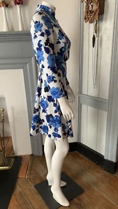 Vintage 1960s Blue white Floral bolero Jacket Dress Gino Charles spring set mini - Foto 1 di 23