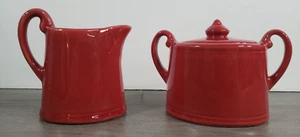 Vintage Cote Table RED Ceramic Sugar Bowl With Lid & Creamer Set - Picture 1 of 12