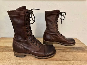 Vintage Shoe Company Women's Brown Leather Military Boot size 7 - Picture 1 of 9