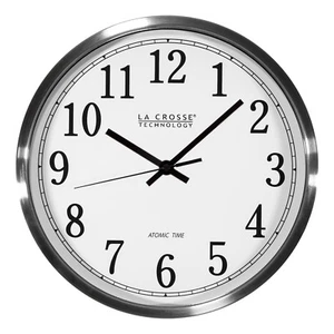 WT-3126B La Crosse Technology 12" Stainless Steel Frame Atomic Analog Wall Clock - Picture 1 of 4