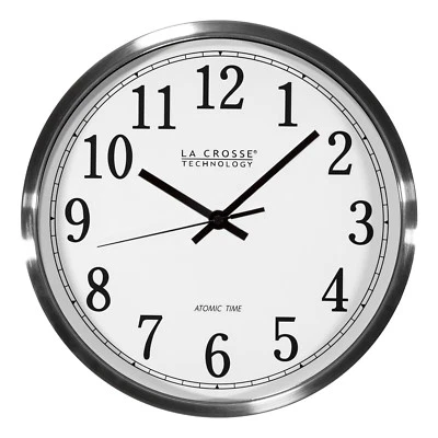 WT-3126B La Crosse Technology 12" Stainless Steel Frame Atomic Analog Wall Clock - Image 1 of 4