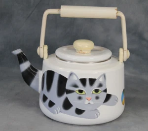 Vintage Martin Leman Design Cat & Ball Enamel Stove Top Kettle Good Condition - Picture 1 of 6